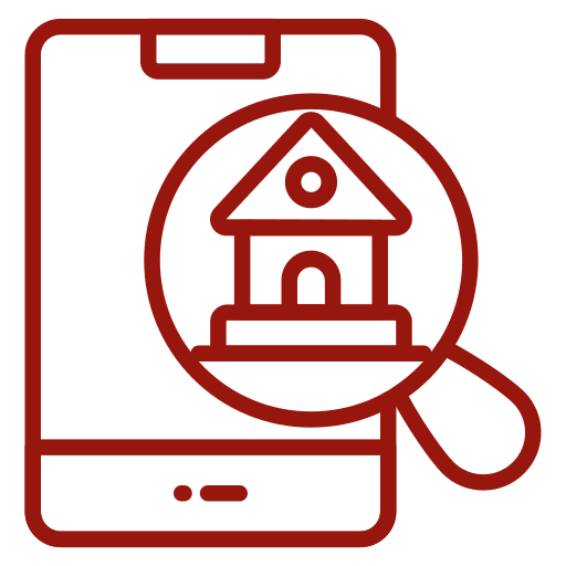 Rotes Icon mit einem iPhone und einem Haus darauf