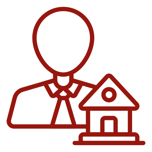 Rotes Icon mit einer Person und einem Haus darauf