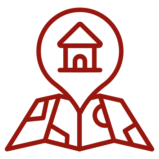 Rotes Icon mit Karte und Haus