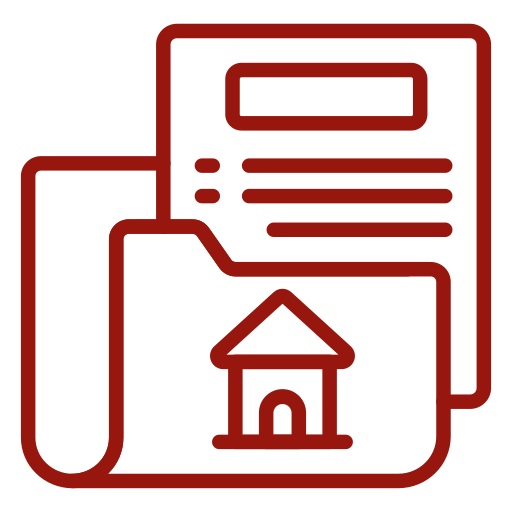 Rotes Icon mit Haus und Dokument